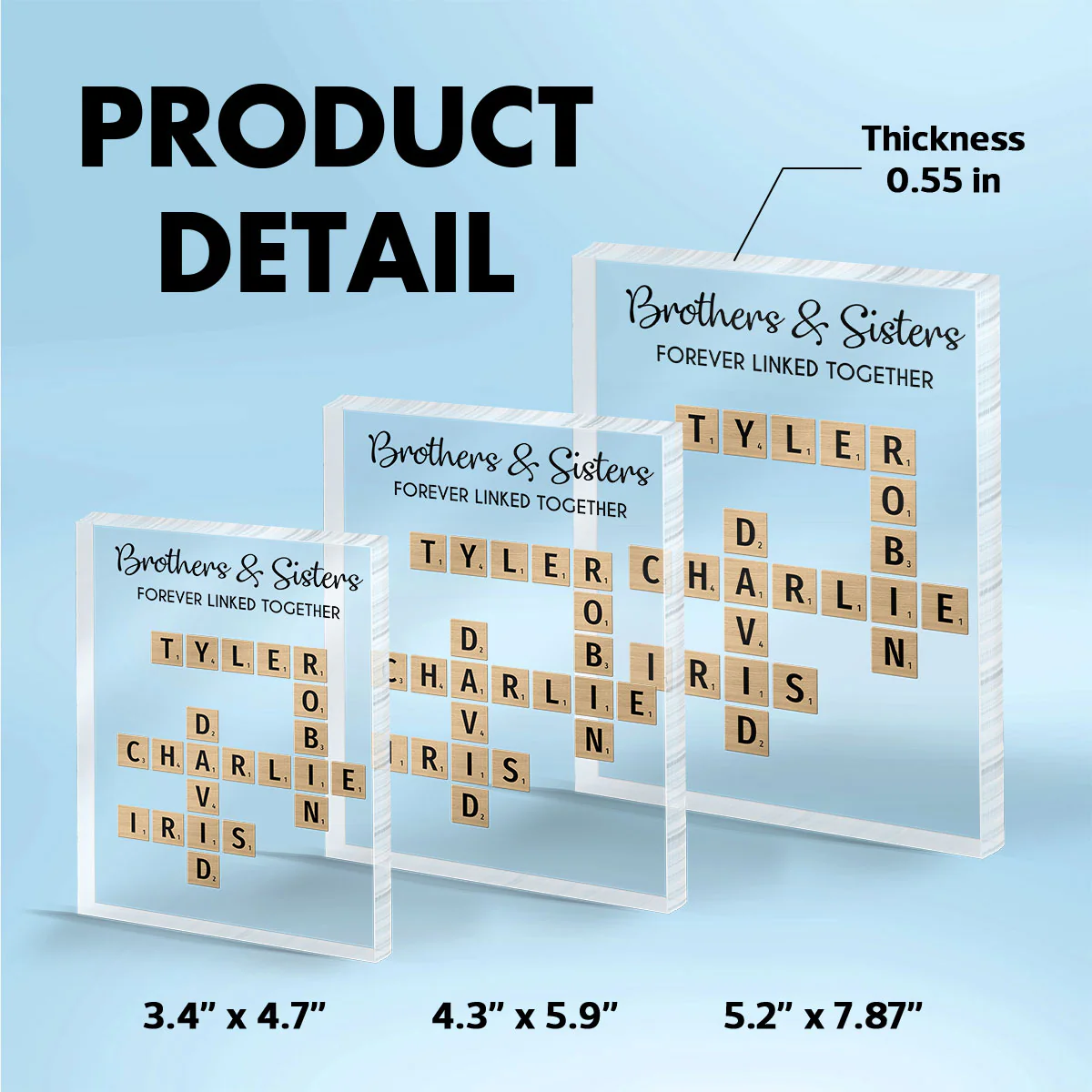 Brothers & Sisters Forever Linked Together Crossword Puzzle Art Personalized Rectangle Acrylic Block Plaque, Gift For Brothers, Sisters, Siblings, Family - Image 5
