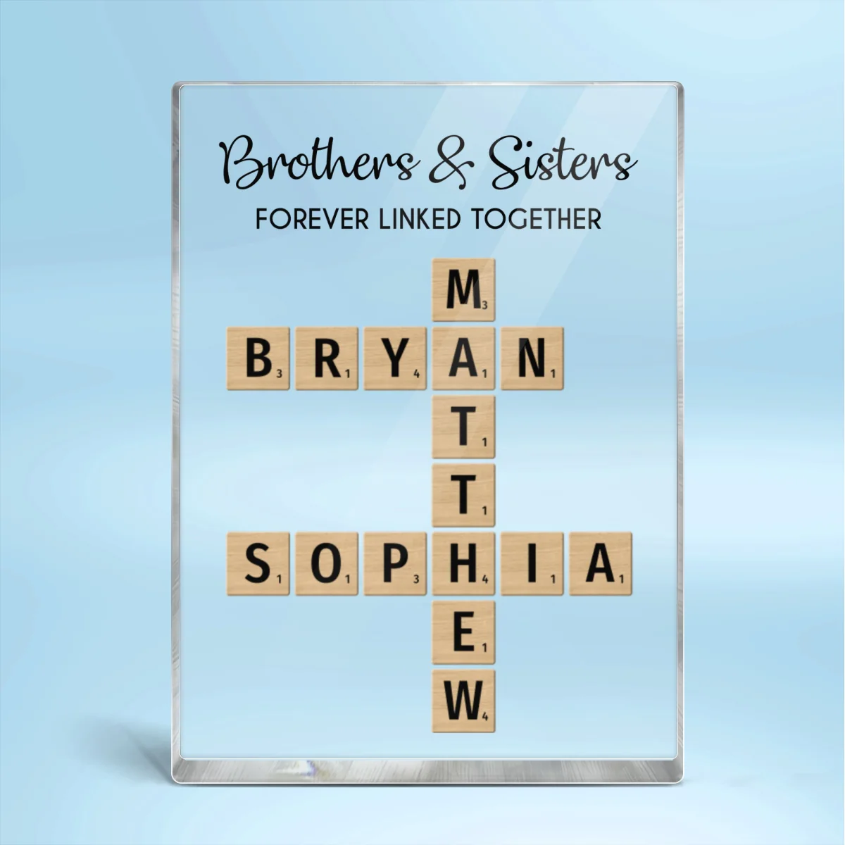 Brothers & Sisters Forever Linked Together Crossword Puzzle Art Personalized Rectangle Acrylic Block Plaque, Gift For Brothers, Sisters, Siblings, Family - Image 6