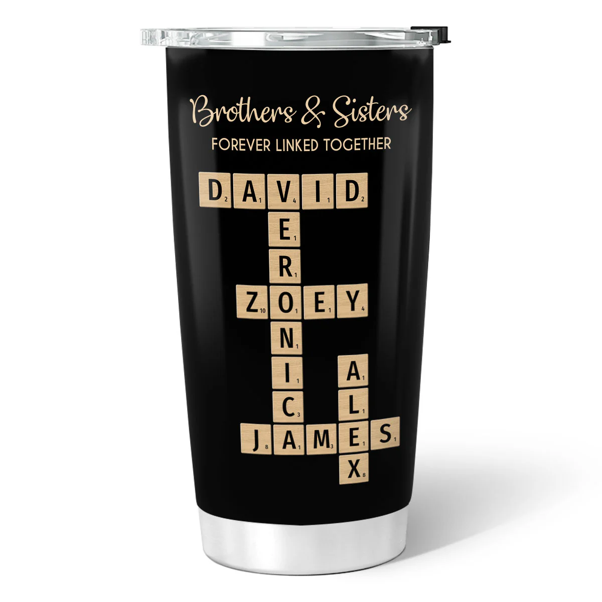 Brothers & Sisters Forever Linked Together Crossword Puzzle Art Personalized Tumbler, Gift For Brothers, Sisters, Siblings, Family - Image 2