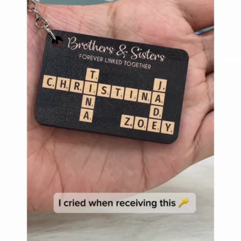 Brothers & Sisters Forever Linked Together Crossword Puzzle Art Personalized Wooden Keychain, Christmas Gift For Brothers, Sisters, Siblings, Family - Image 2