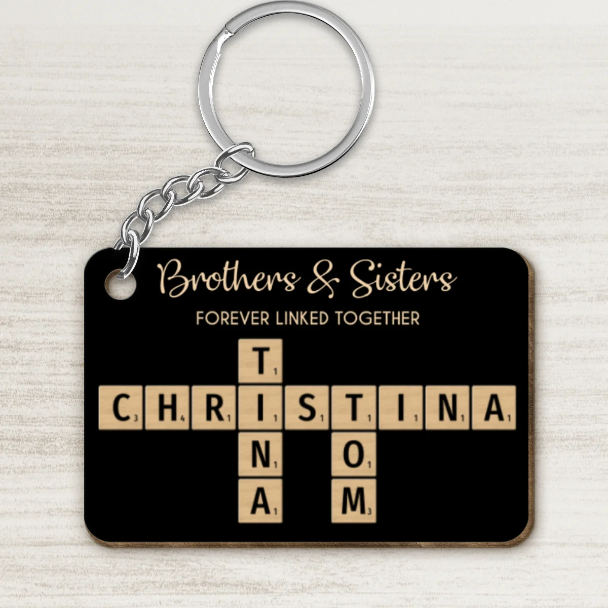 Brothers & Sisters Forever Linked Together Crossword Puzzle Art Personalized Wooden Keychain, Christmas Gift For Brothers, Sisters, Siblings, Family - Image 8