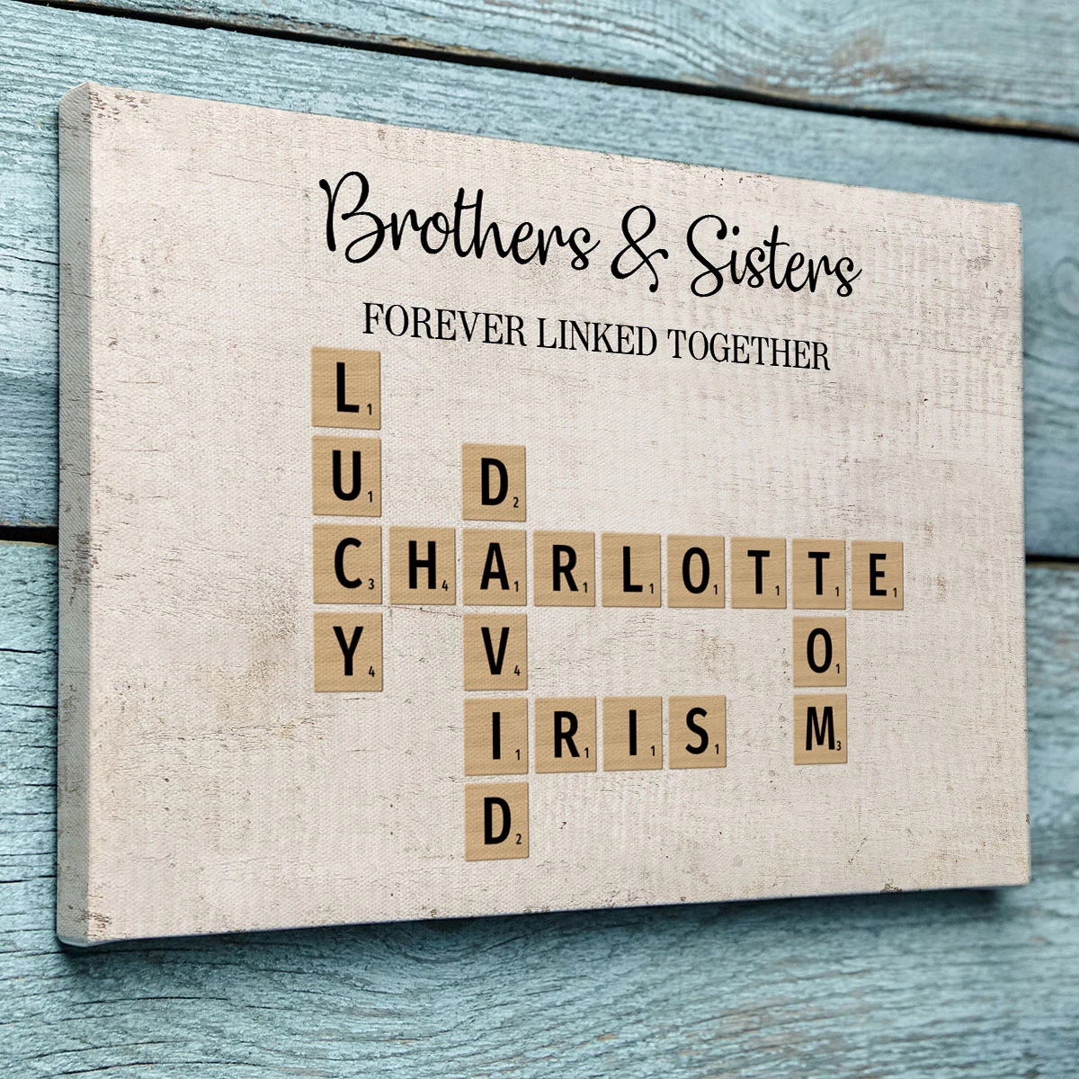 Brothers & Sisters Forever Linked Together Crossword Puzzle Art Personalized Wrapped Canvas - Image 9