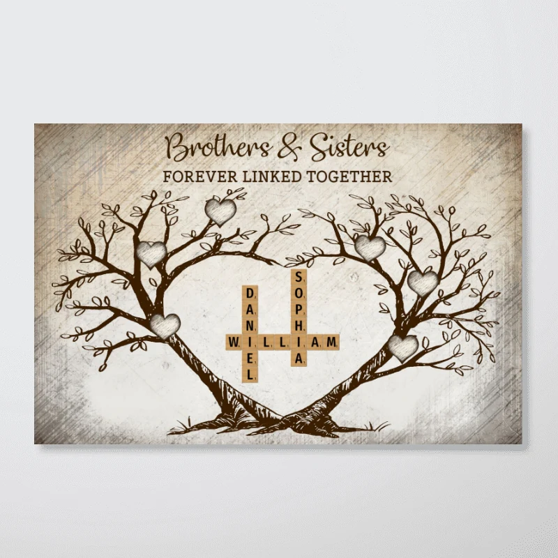 Brothers & Sisters Forever Linked Together Heart Tree Puzzle Crossword Art Personalized Poster, Gift For Brothers, Sisters, Siblings - Image 9