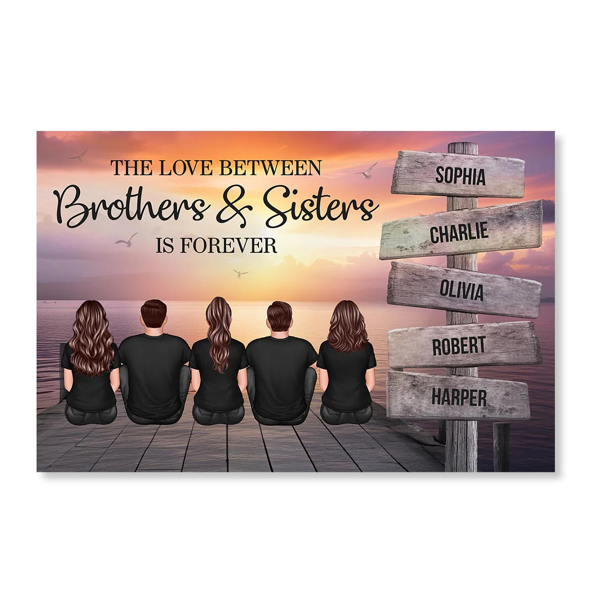 Brothers & Sisters Forever Linked Together Sign Posts Personalized Poster, Home Decoration, Gift For Siblings - Image 2