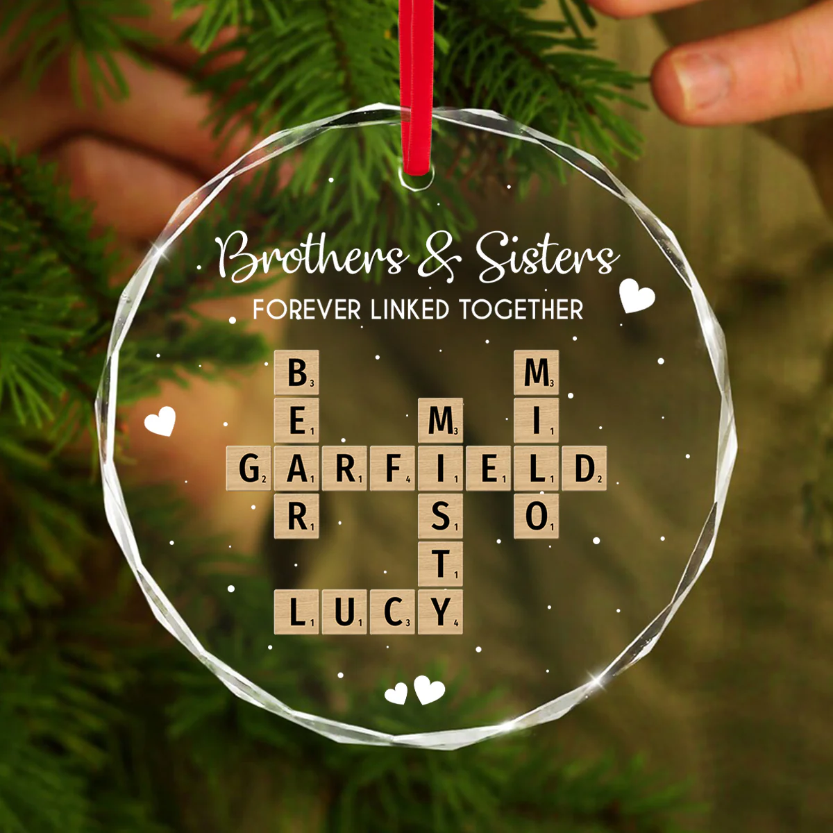 Brothers Sisters Siblings Forever Linked Together Crossword Puzzle Art - Personalized Glass Ornament - Gift For Siblings - Image 5