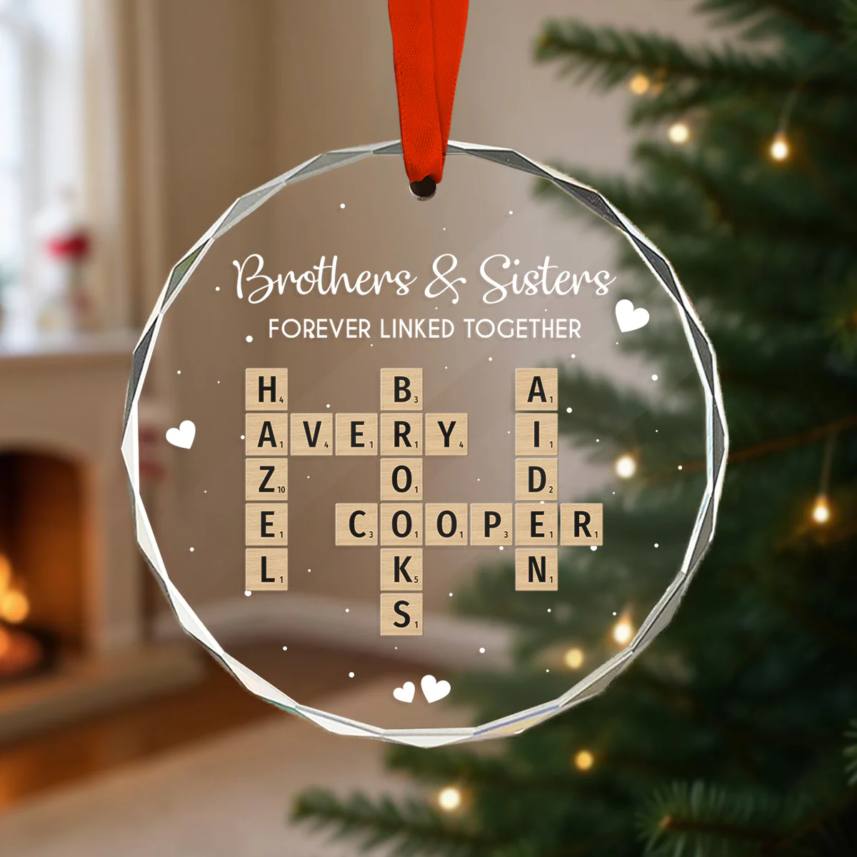 Brothers Sisters Siblings Forever Linked Together Crossword Puzzle Art - Personalized Glass Ornament - Gift For Siblings - Image 7