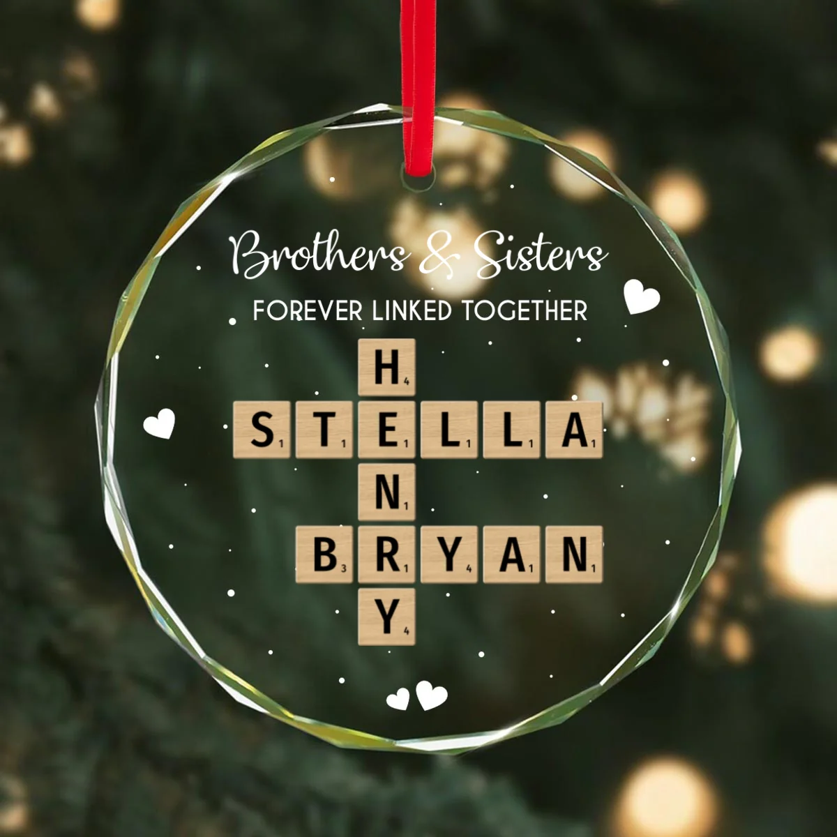 Brothers Sisters Siblings Forever Linked Together Crossword Puzzle Art - Personalized Glass Ornament - Gift For Siblings - Image 9