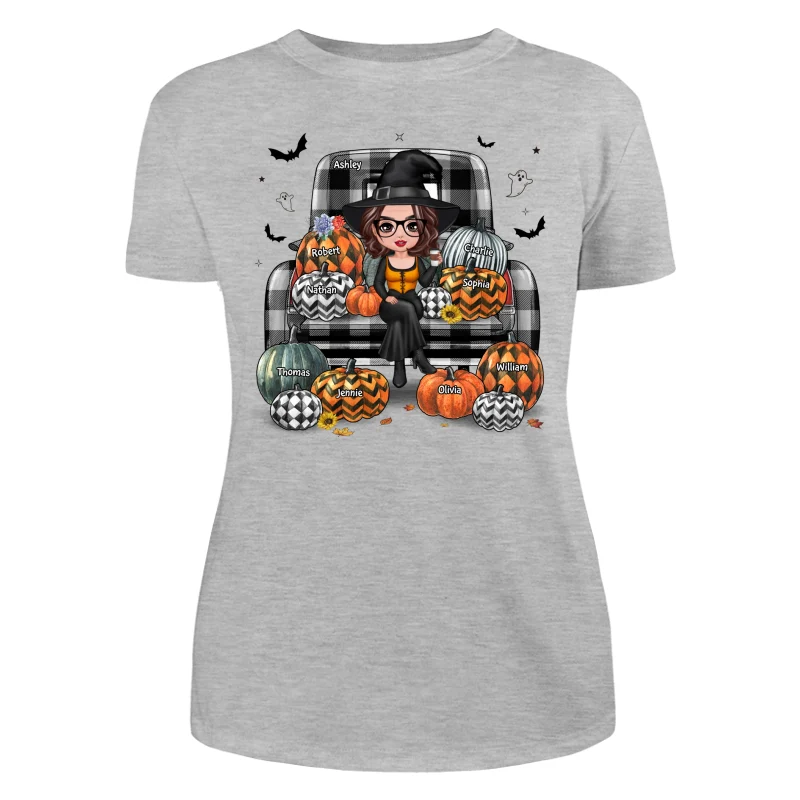 Buffalo Plaid Halloween Truck Pumpkin Doll Grandma Mom Witch Personalized Shirt - Image 10