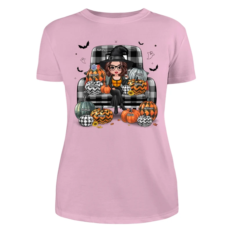 Buffalo Plaid Halloween Truck Pumpkin Doll Grandma Mom Witch Personalized Shirt - Image 11