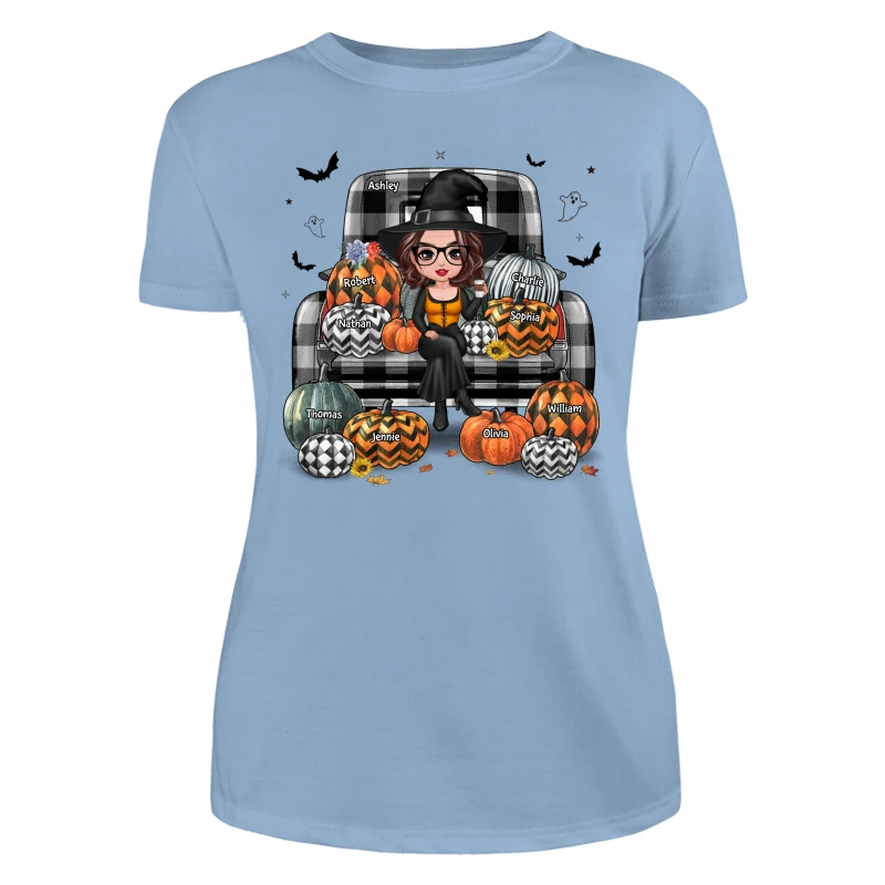 Buffalo Plaid Halloween Truck Pumpkin Doll Grandma Mom Witch Personalized Shirt - Image 12