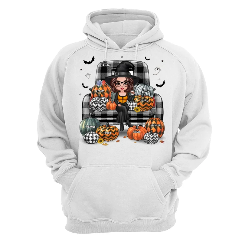 Buffalo Plaid Halloween Truck Pumpkin Doll Grandma Mom Witch Personalized Shirt - Image 13