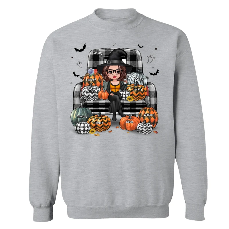 Buffalo Plaid Halloween Truck Pumpkin Doll Grandma Mom Witch Personalized Shirt - Image 18
