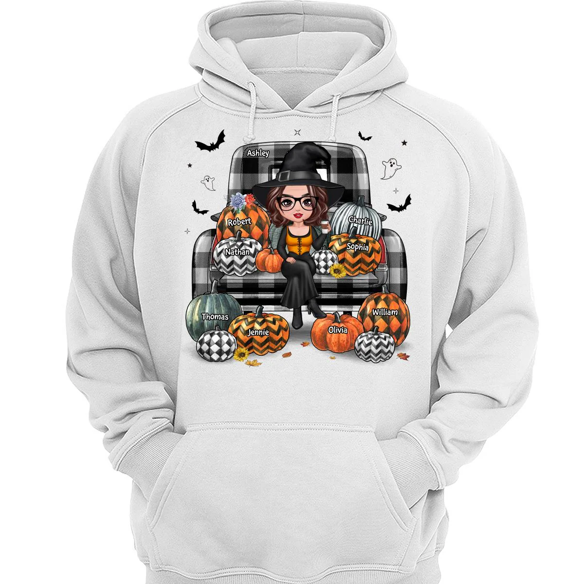 Buffalo Plaid Halloween Truck Pumpkin Doll Grandma Mom Witch Personalized Shirt - Image 3