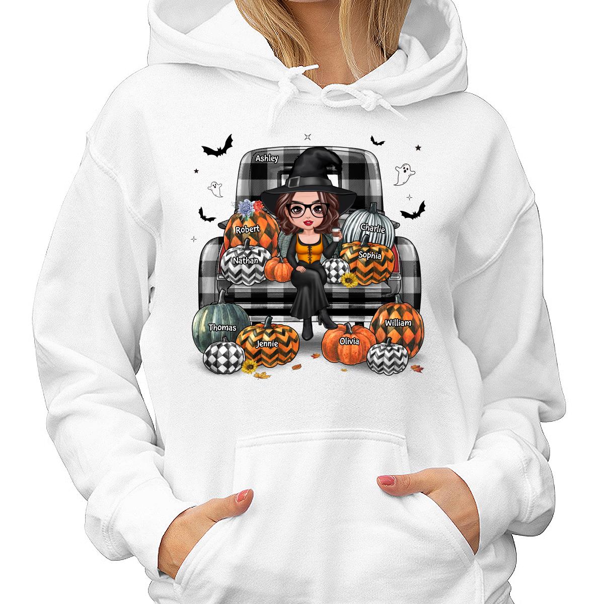Buffalo Plaid Halloween Truck Pumpkin Doll Grandma Mom Witch Personalized Shirt - Image 4