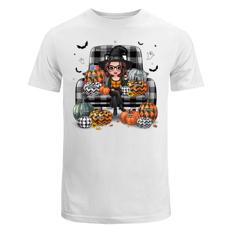 Buffalo Plaid Halloween Truck Pumpkin Doll Grandma Mom Witch Personalized Shirt - Image 5