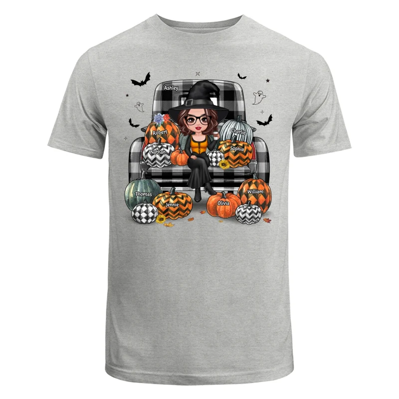 Buffalo Plaid Halloween Truck Pumpkin Doll Grandma Mom Witch Personalized Shirt - Image 6