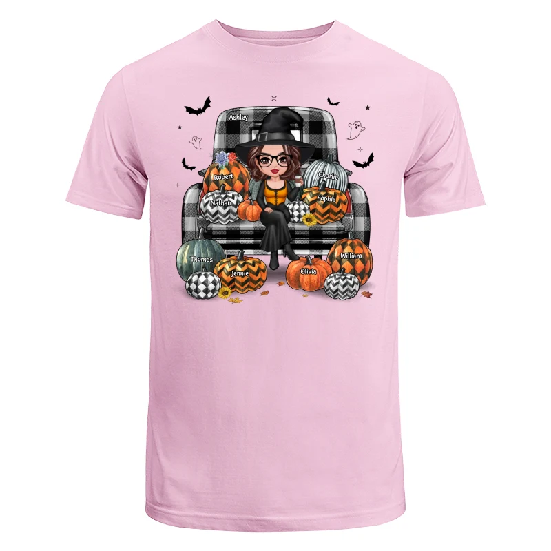 Buffalo Plaid Halloween Truck Pumpkin Doll Grandma Mom Witch Personalized Shirt - Image 7
