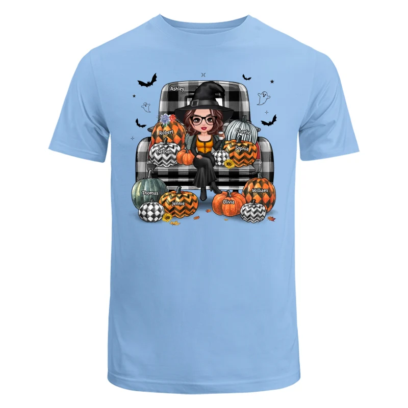 Buffalo Plaid Halloween Truck Pumpkin Doll Grandma Mom Witch Personalized Shirt - Image 8