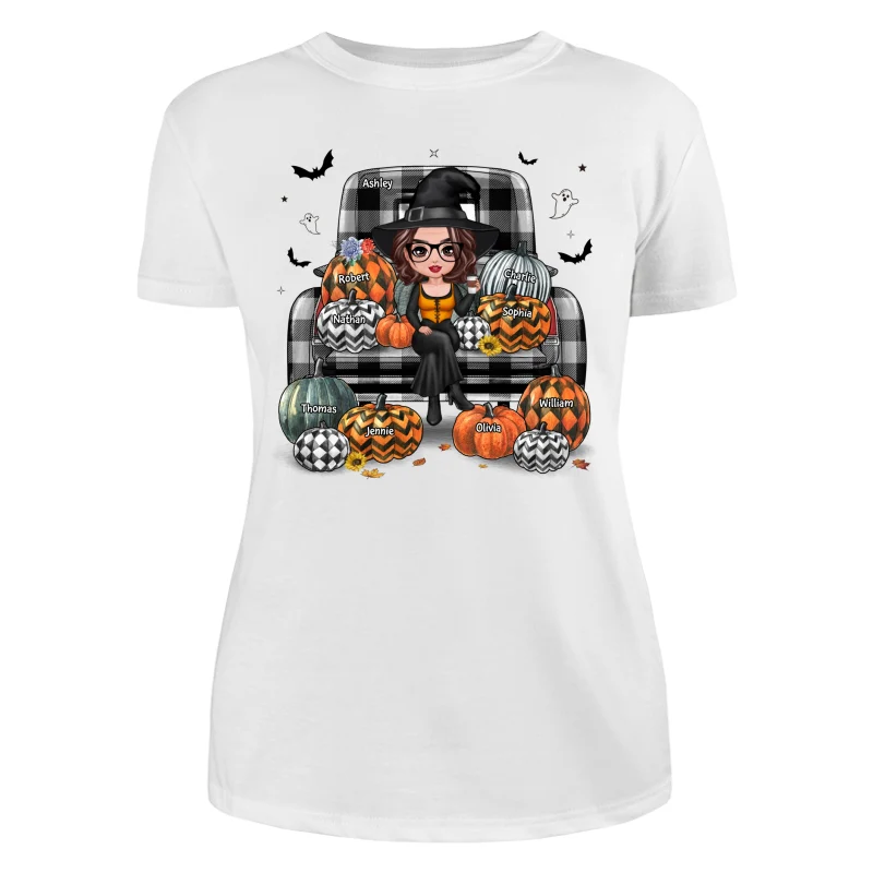 Buffalo Plaid Halloween Truck Pumpkin Doll Grandma Mom Witch Personalized Shirt - Image 9