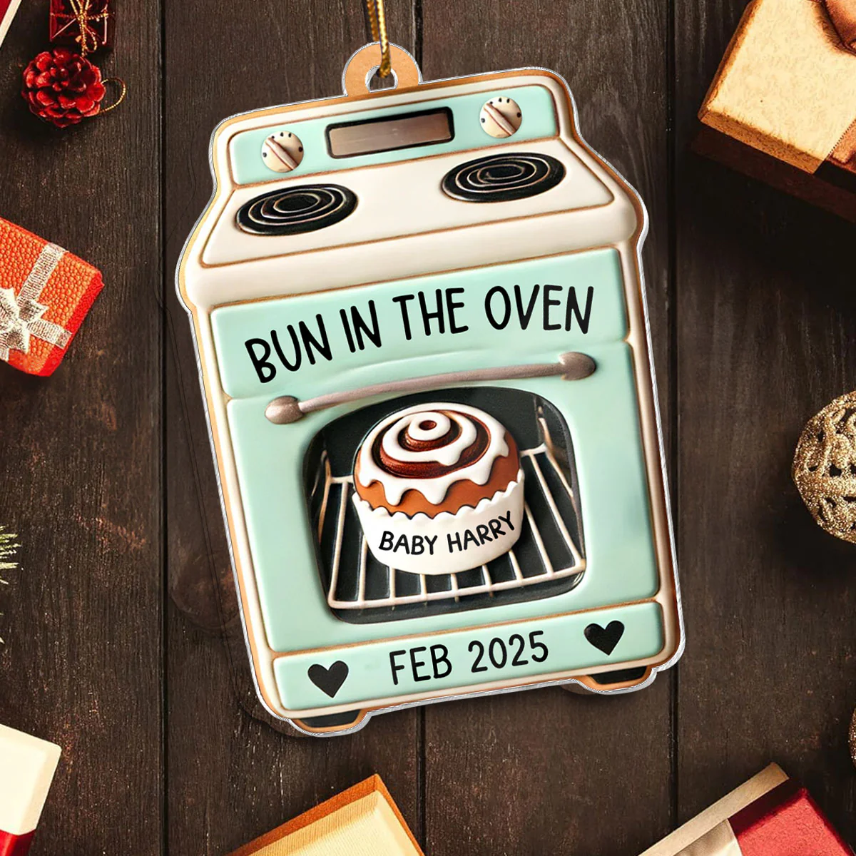 Bun In The Oven Pregnancy Announcement Keepsake Christmas 3D Effect Personalized Acrylic Ornament - Image 5