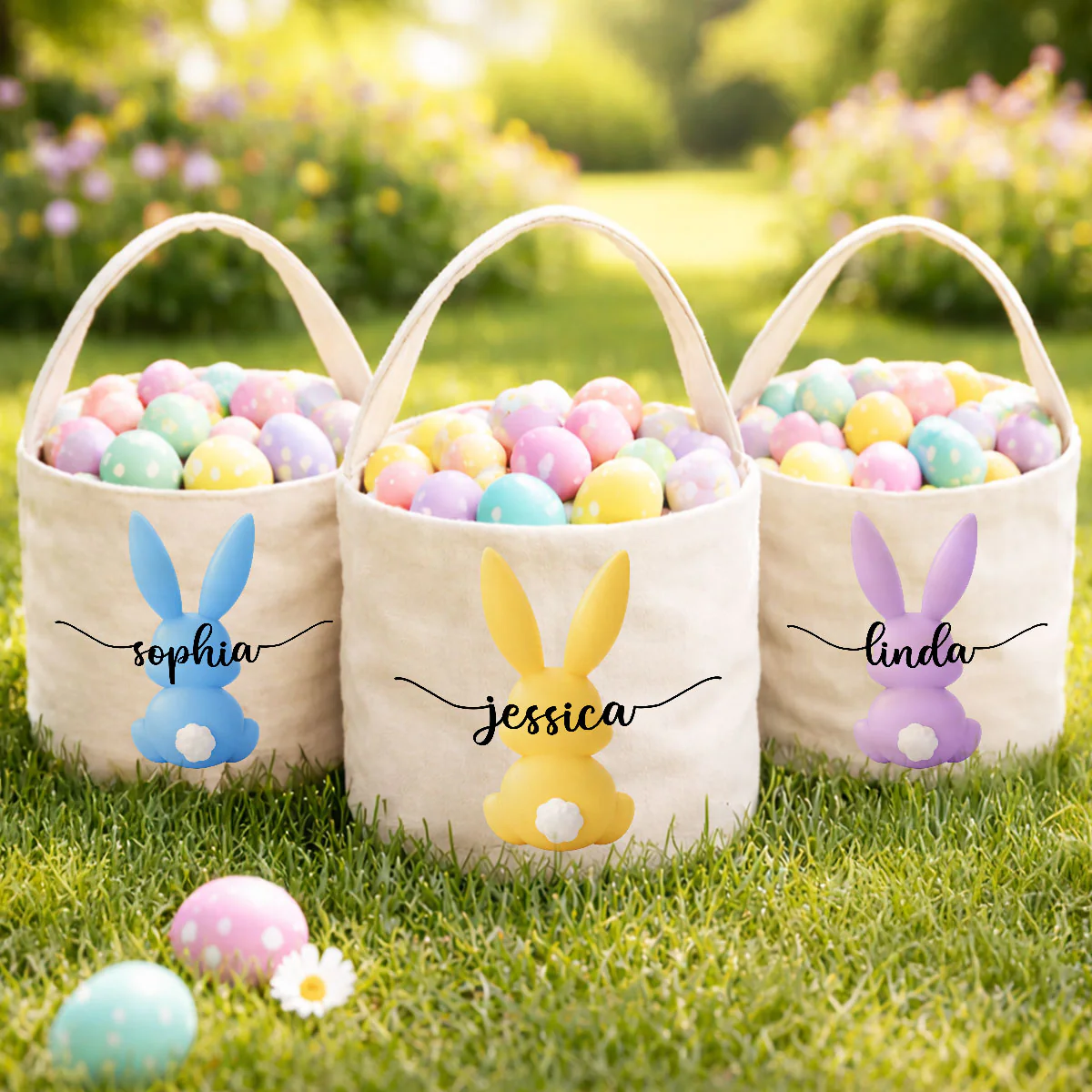 Bunny Egg Hunt Bag For Kids - Personalized Bucket Bag - Gift For Kids, Grandkids, Easter Gift - Image 2