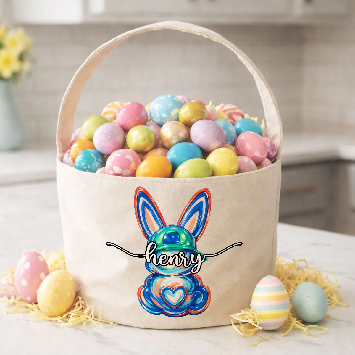Bunny Egg Hunt Bag For Kids - Personalized Bucket Bag - Gift For Kids, Grandkids, Easter Gift - Image 3