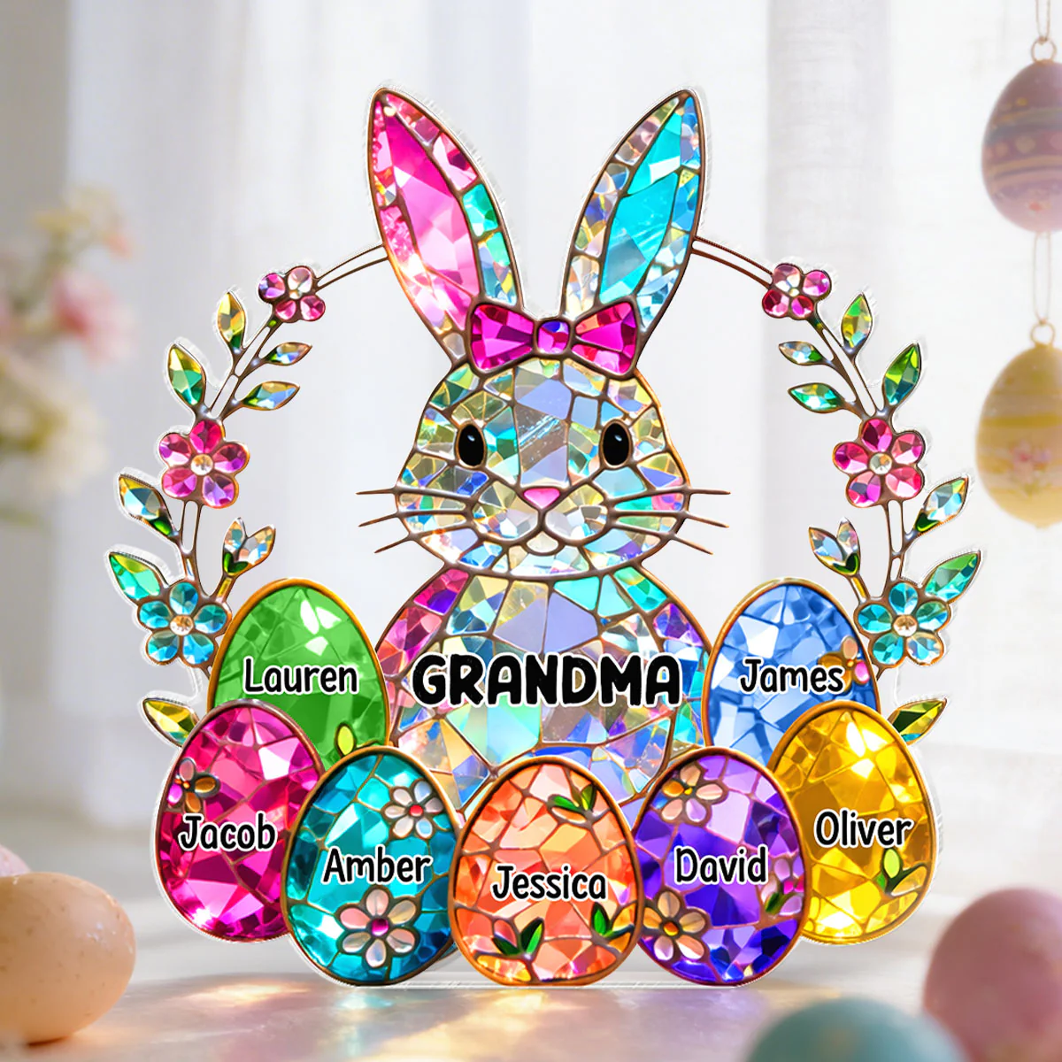 Bunny Grandma Easter Gift - Personalized Acrylic Block Plaque - Easter Decor for Grandma - Image 2