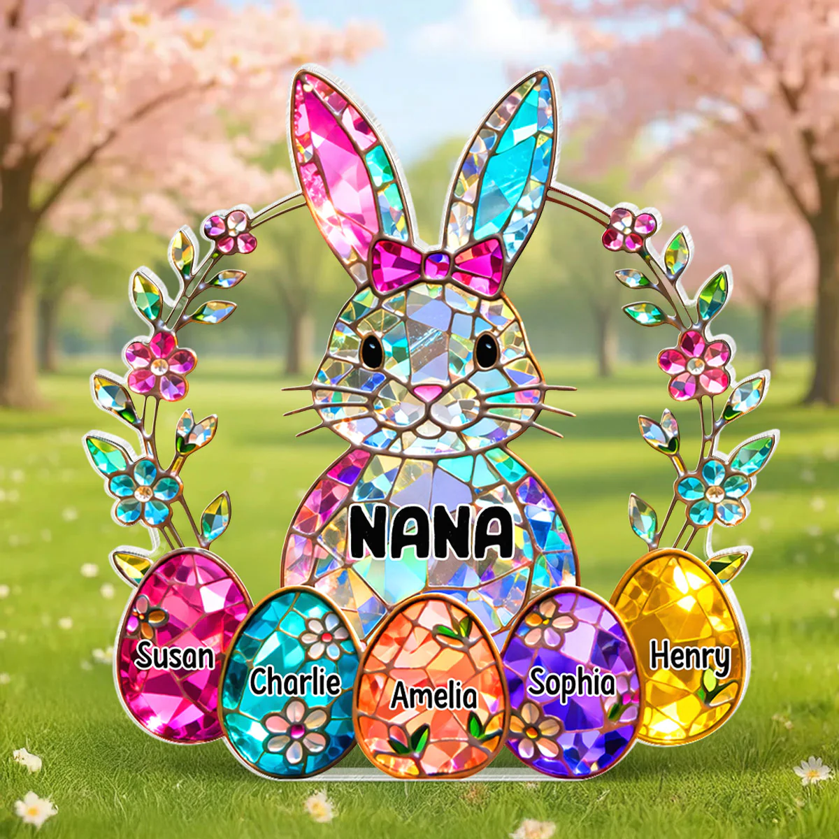 Bunny Grandma Easter Gift - Personalized Acrylic Block Plaque - Easter Decor for Grandma - Image 3