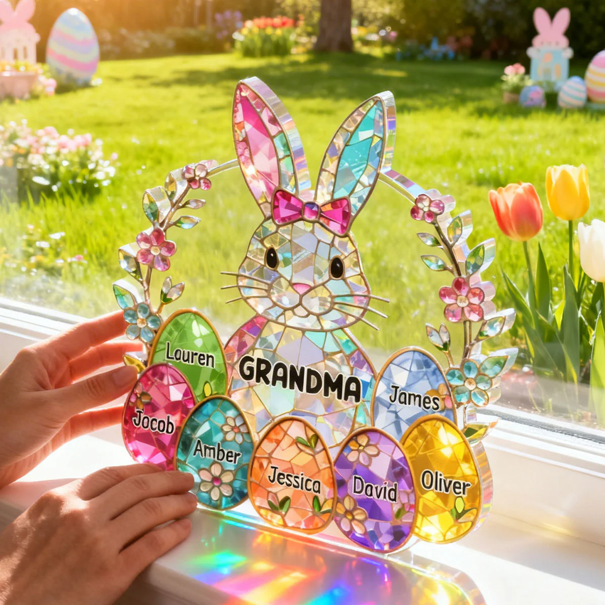 Bunny Grandma Easter Gift - Personalized Acrylic Block Plaque - Easter Decor for Grandma - Image 4