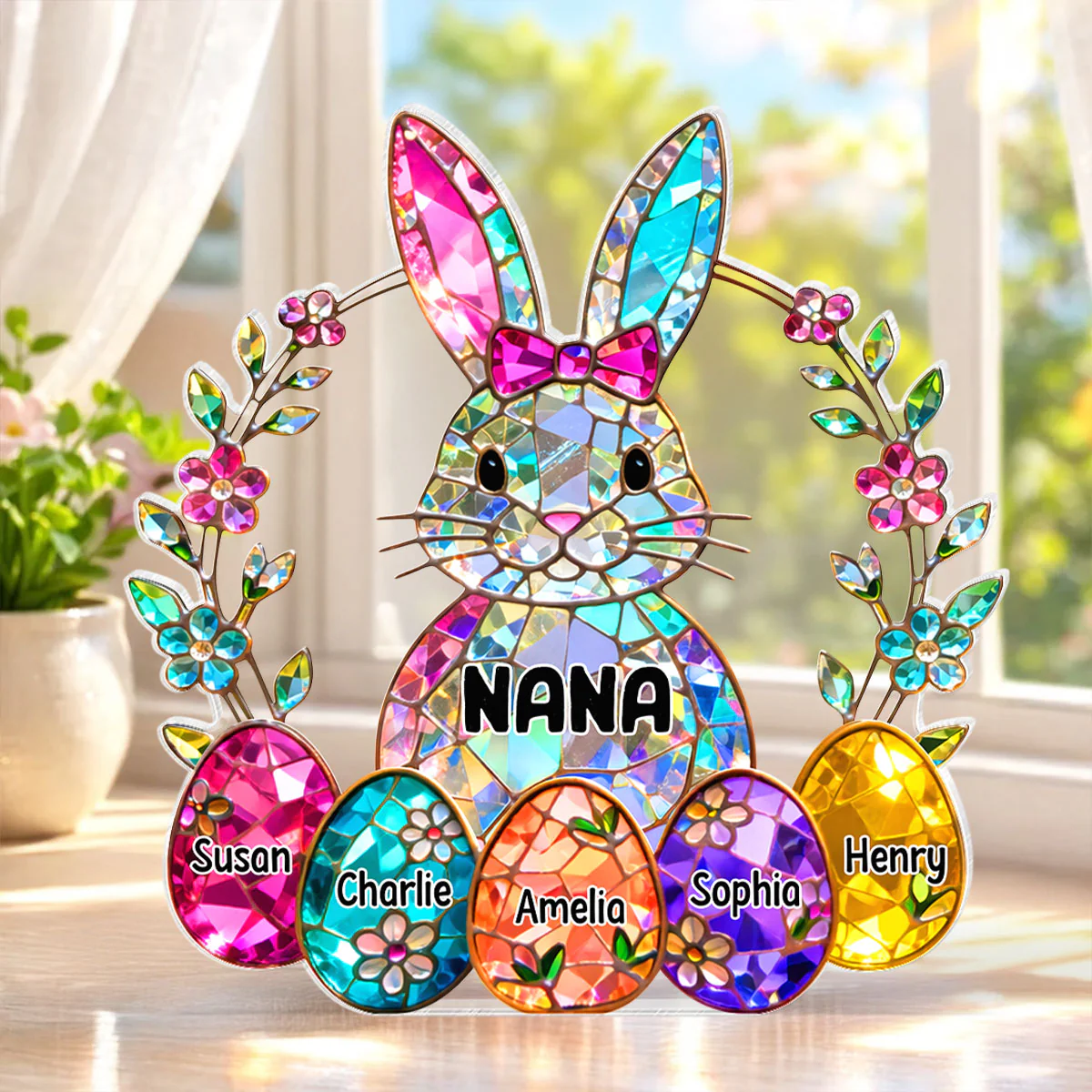 Bunny Grandma Easter Gift - Personalized Acrylic Block Plaque - Easter Decor for Grandma - Image 5