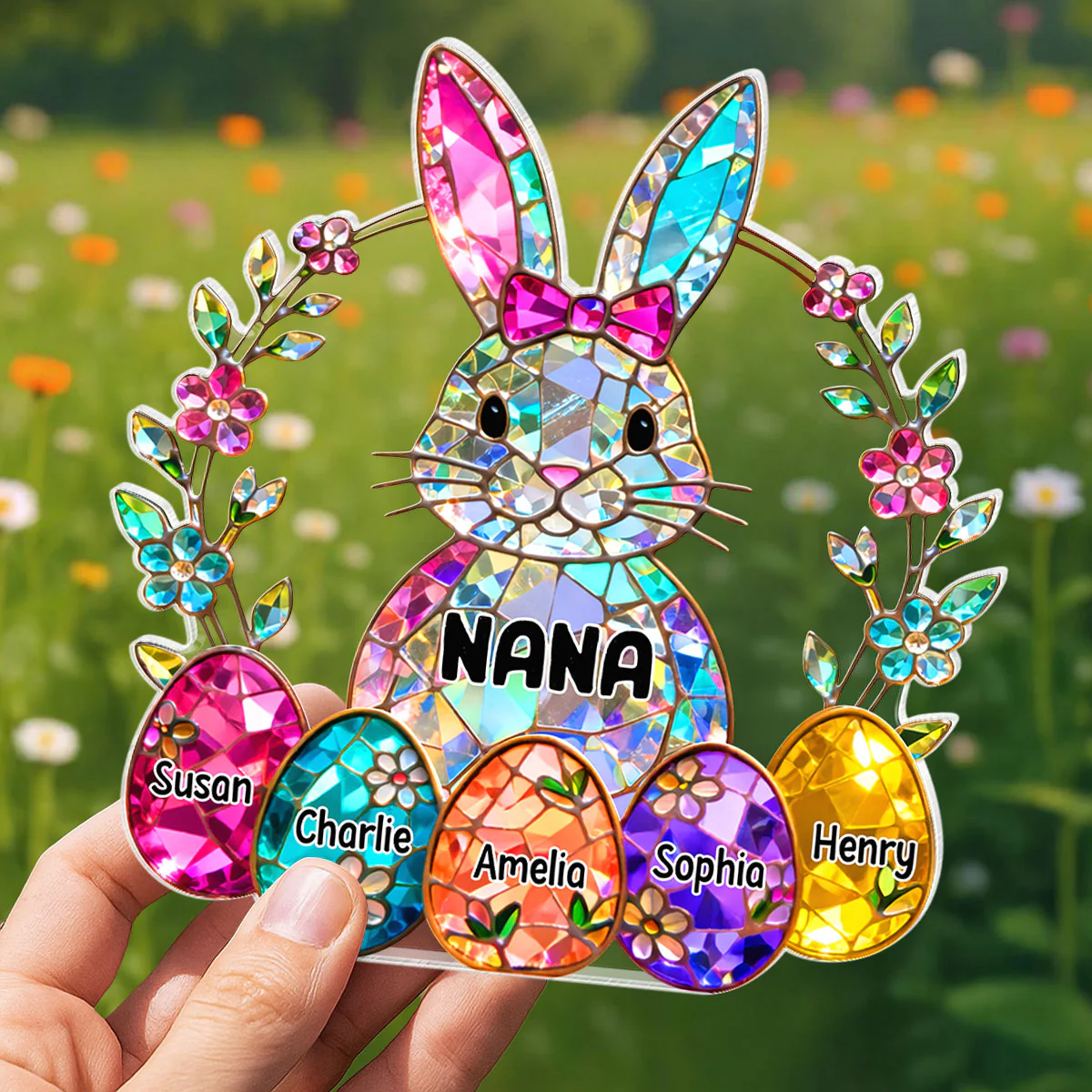Bunny Grandma Easter Gift - Personalized Acrylic Block Plaque - Easter Decor for Grandma - Image 6