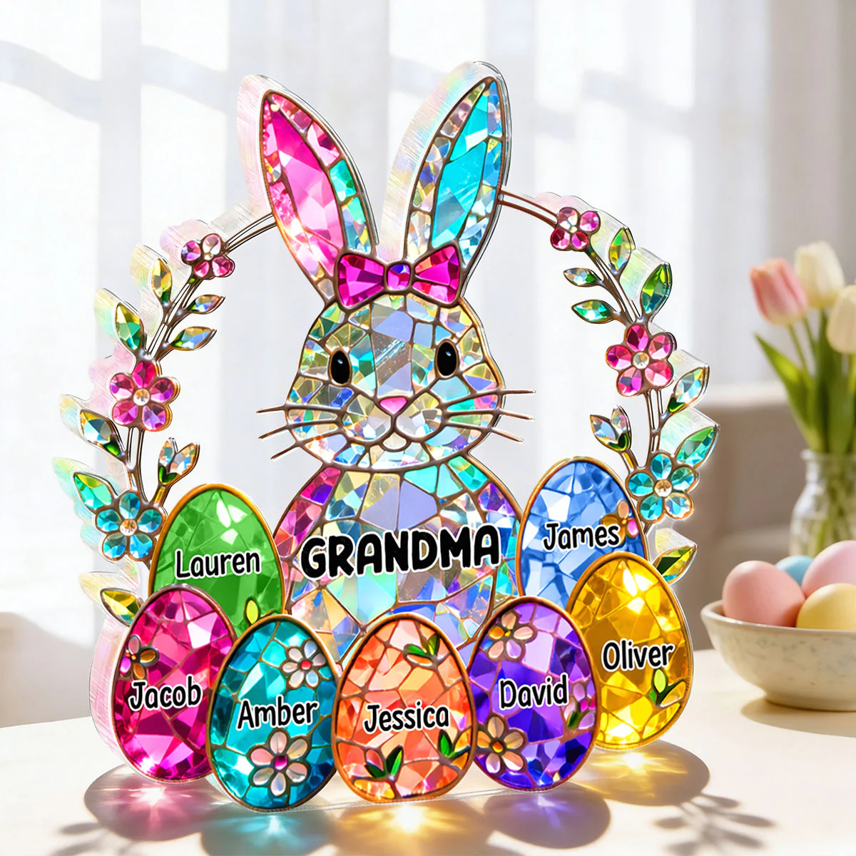 Bunny Grandma Easter Gift - Personalized Acrylic Block Plaque - Easter Decor for Grandma - Image 7