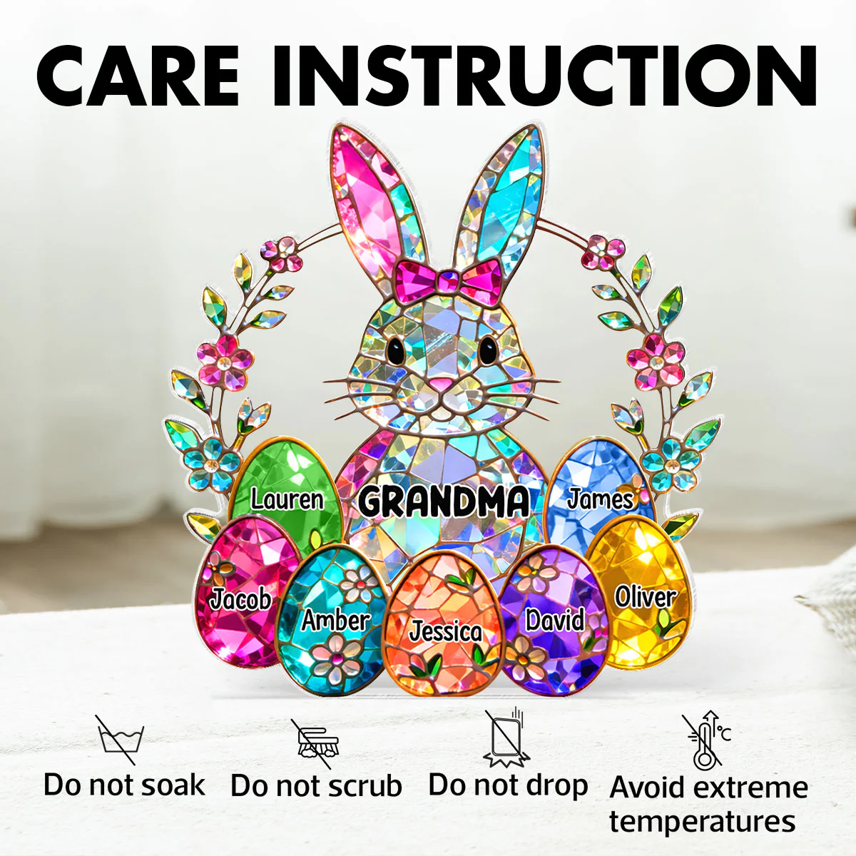 Bunny Grandma Easter Gift - Personalized Acrylic Block Plaque - Easter Decor for Grandma - Image 9