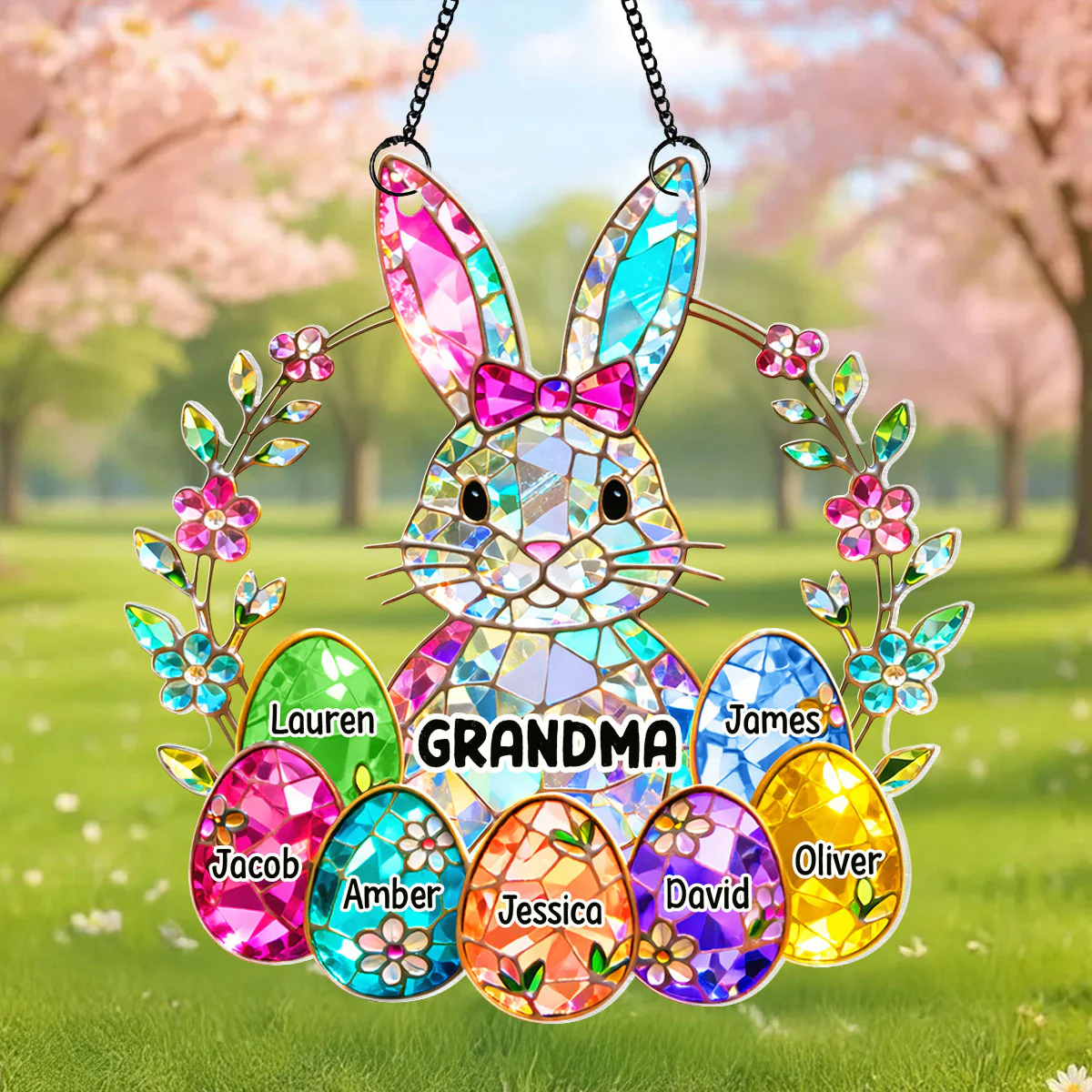 Bunny Grandma Easter Gift - Personalized Acrylic Suncatcher Ornament - Easter Gift, Mother's Day Gift for Grandma, Mom, Wife - Image 3