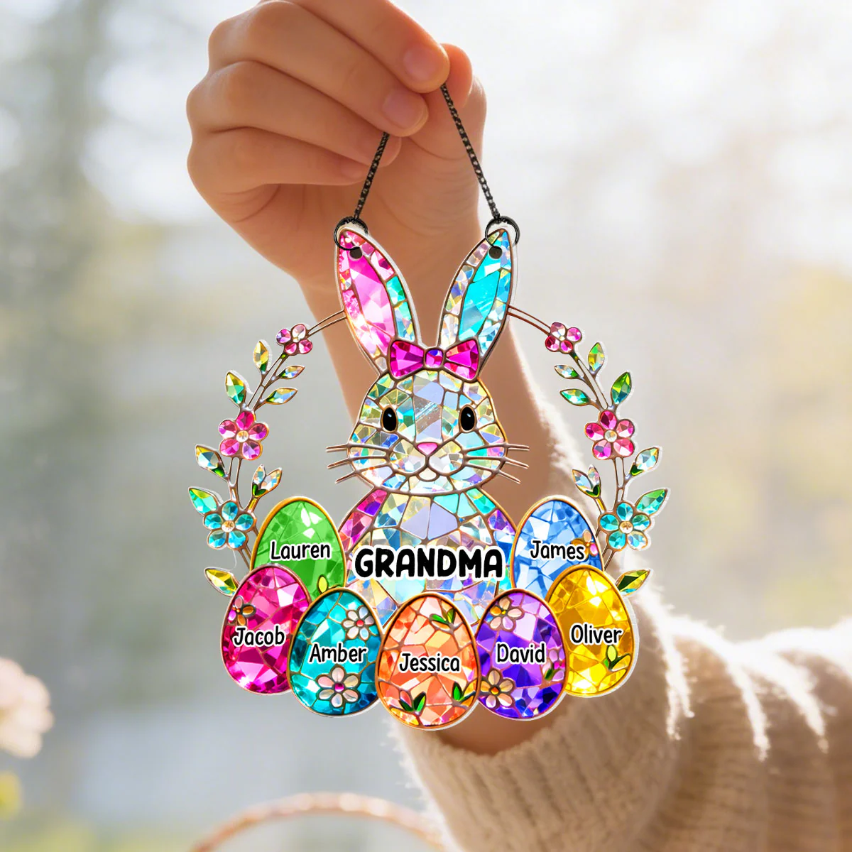 Bunny Grandma Easter Gift - Personalized Acrylic Suncatcher Ornament - Easter Gift, Mother's Day Gift for Grandma, Mom, Wife - Image 4