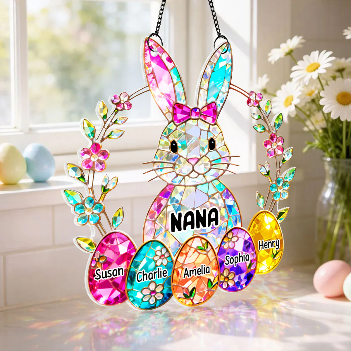 Bunny Grandma Easter Gift - Personalized Acrylic Suncatcher Ornament - Easter Gift, Mother's Day Gift for Grandma, Mom, Wife - Image 5