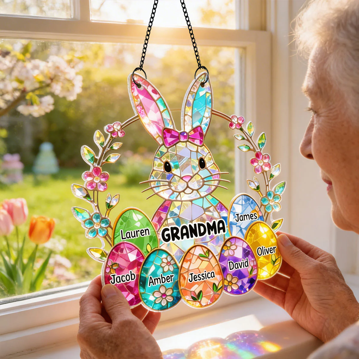 Bunny Grandma Easter Gift - Personalized Acrylic Suncatcher Ornament - Easter Gift, Mother's Day Gift for Grandma, Mom, Wife - Image 7