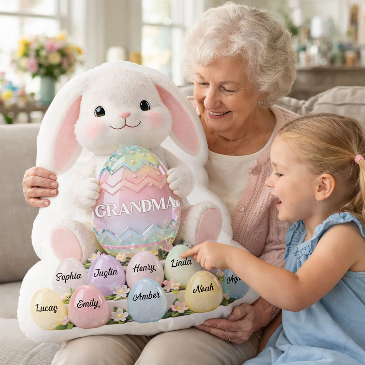 Bunny Grandma Easter - Personalized Custom Shaped Pillow - Easter Decor for Grandma - Image 3