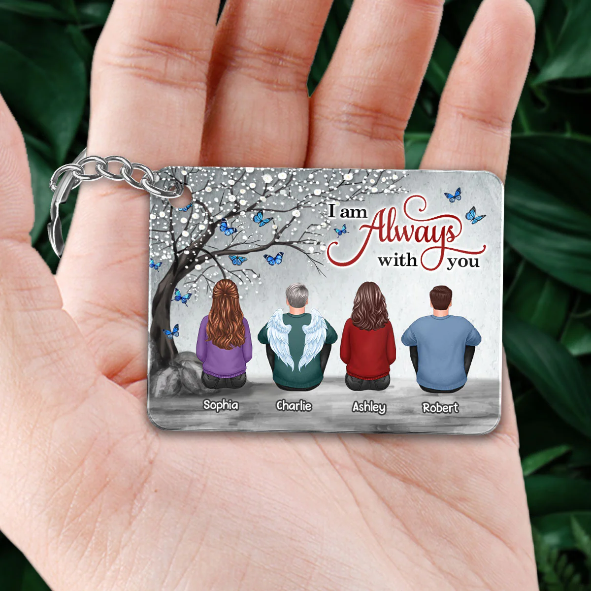Butterflies Blossom Tree Always With You Whole Family Memorial Remembrance Gift Personalized Acrylic Keychain - Image 2