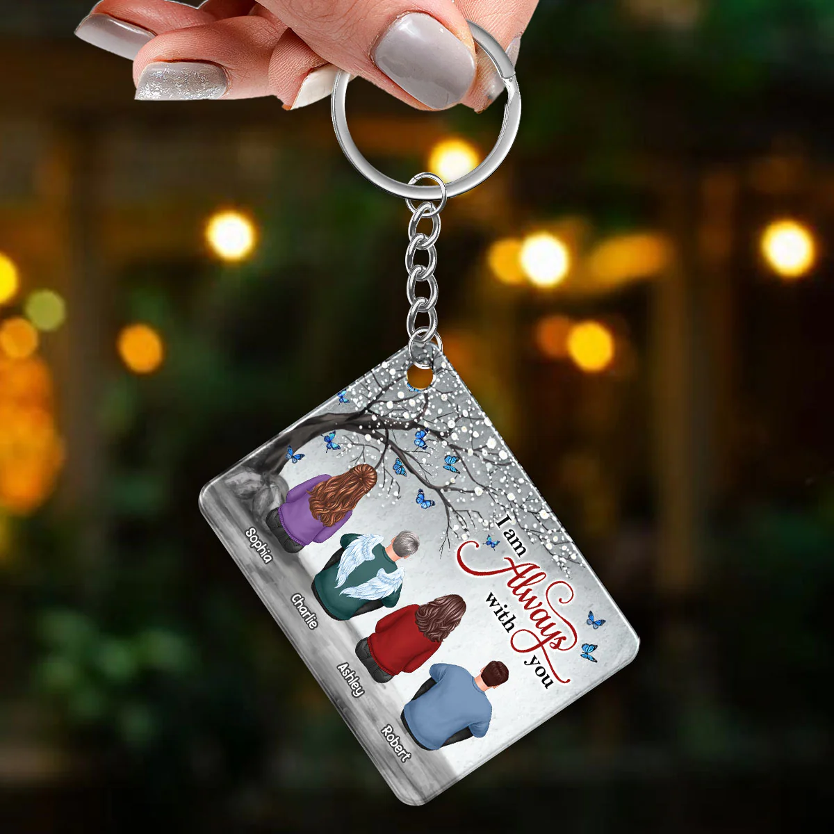 Butterflies Blossom Tree Always With You Whole Family Memorial Remembrance Gift Personalized Acrylic Keychain - Image 3