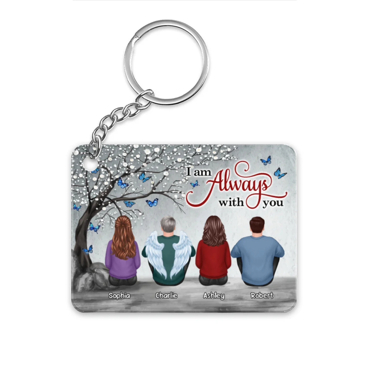 Butterflies Blossom Tree Always With You Whole Family Memorial Remembrance Gift Personalized Acrylic Keychain - Image 4