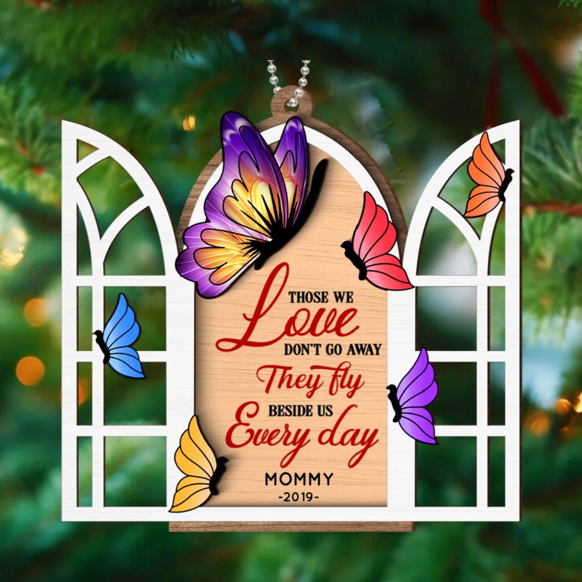 Butterflies Memorial Window Personalized 2-Layer Wooden Ornament, Christmas Gift - Image 8