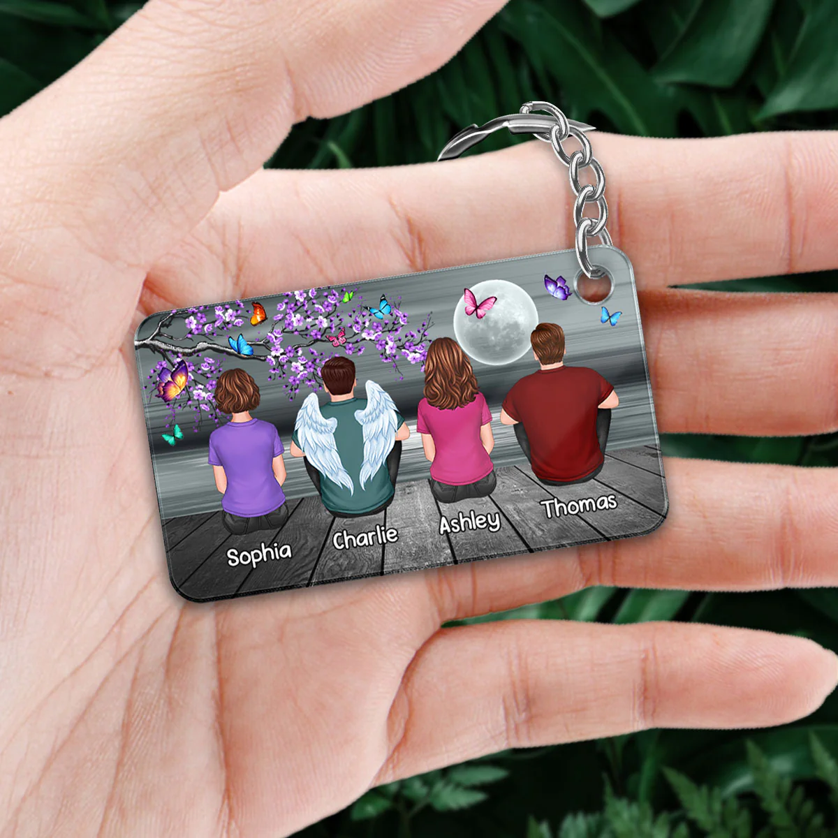 Butterflies Moon Night Always With You Whole Family Memorial Remembrance Gift Personalized Acrylic Keychain - Image 2