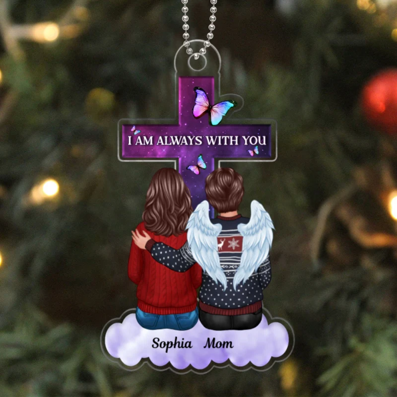 Butterfly Cross Family Memorial Remembrance Keepsake Personalized Acrylic Ornament - Image 6