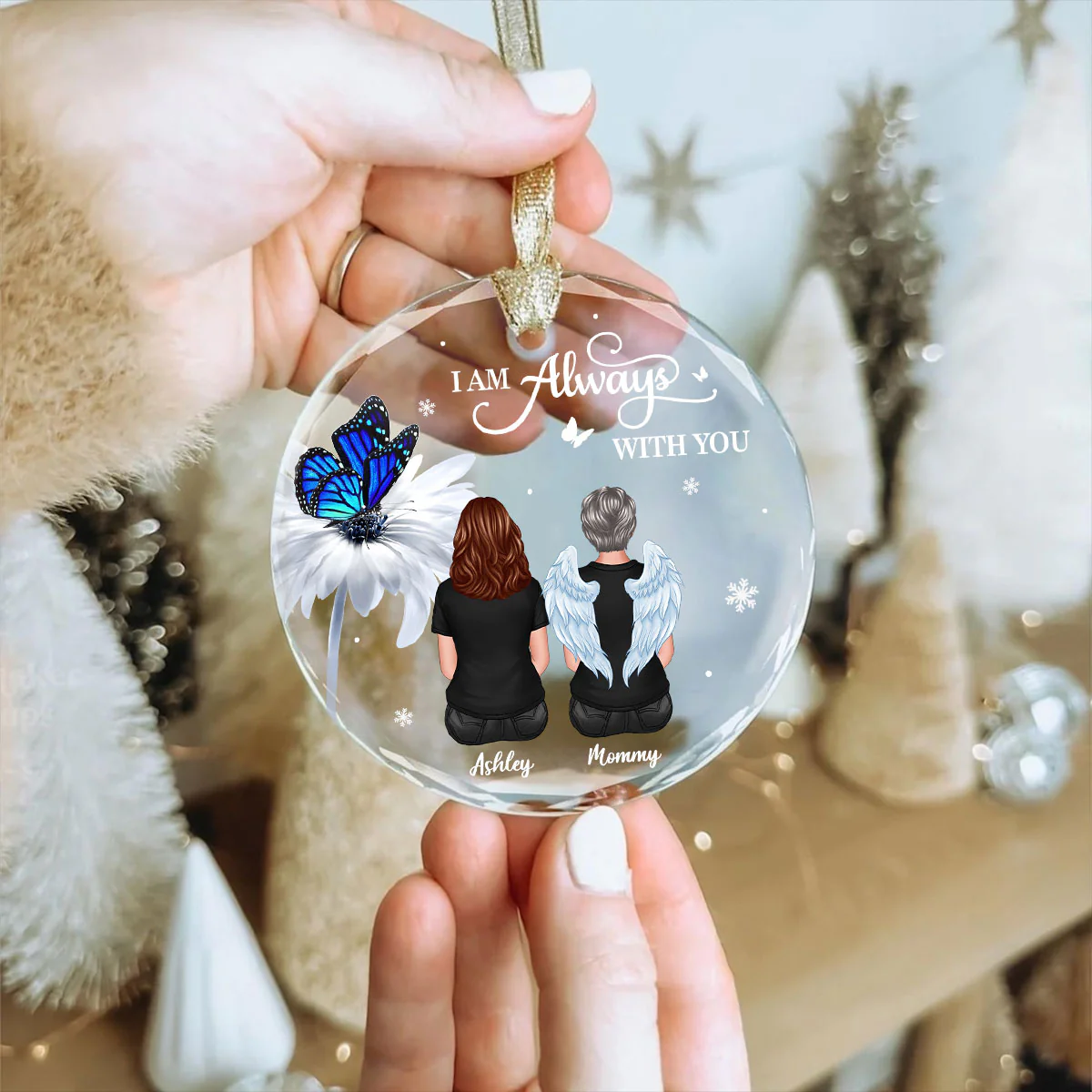 Butterfly Daisy Always With You Personalized Circle Glass Ornament, Heartfelt Memorial Gift For Your Loved One - Image 11