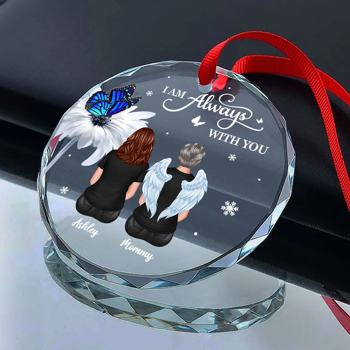 Butterfly Daisy Always With You Personalized Circle Glass Ornament, Heartfelt Memorial Gift For Your Loved One - Image 12