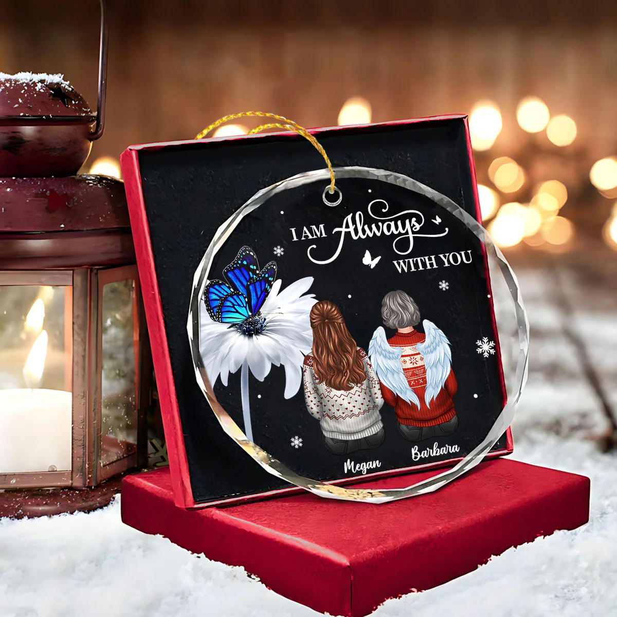 Butterfly Daisy Always With You Personalized Circle Glass Ornament, Heartfelt Memorial Gift For Your Loved One - Image 2