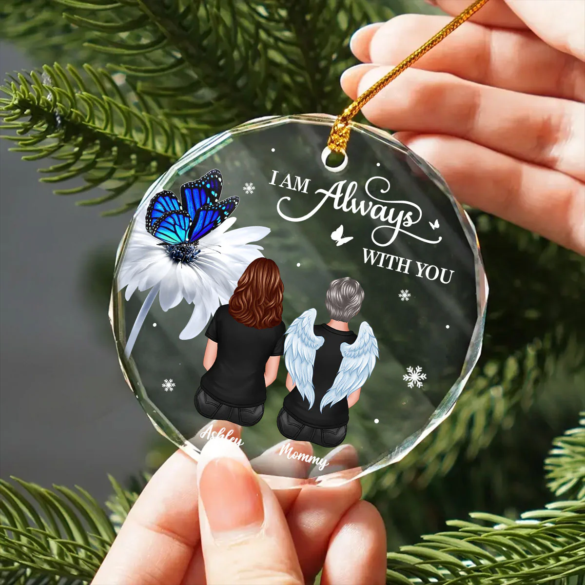 Butterfly Daisy Always With You Personalized Circle Glass Ornament, Heartfelt Memorial Gift For Your Loved One - Image 8