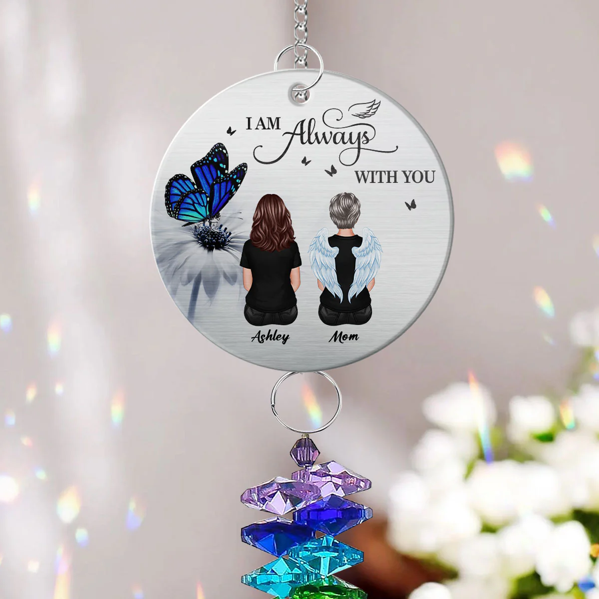 Butterfly Family Memorial I Am Always With You Personalized Crystal Suncatcher With Aluminum Charm - Image 2