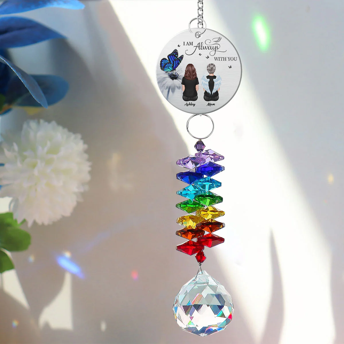 Butterfly Family Memorial I Am Always With You Personalized Crystal Suncatcher With Aluminum Charm - Image 3